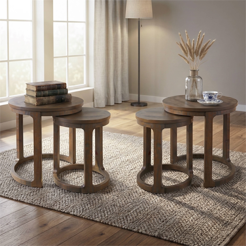 Furniture of America Wodela Solid Wood Nesting End Table in Espresso (Set of 2)
