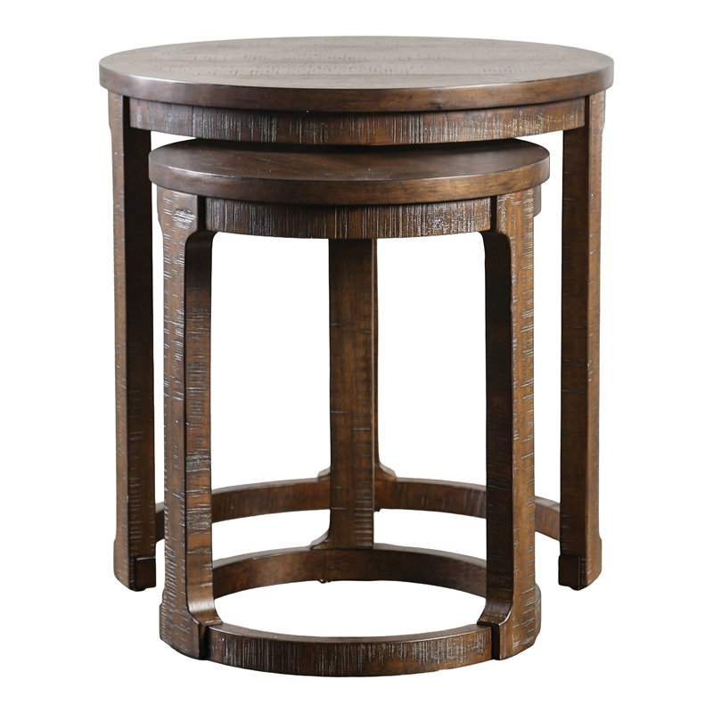 Furniture of America Wodela Solid Wood Nesting End Table in Espresso (Set of 2)