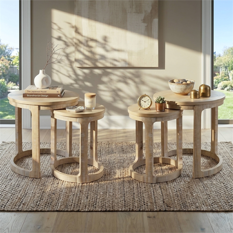 Furniture of America Wodela Solid Wood Nesting End Table in Natural (Set of 2)
