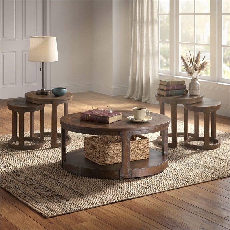 Furniture of America Wodela Solid Wood 3-Piece Coffee Table Set in Espresso