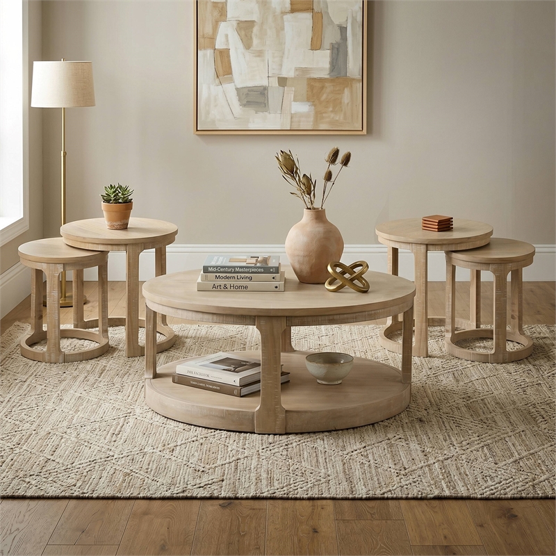 Furniture of America Wodela Solid Wood 3-Piece Coffee Table Set in Natural