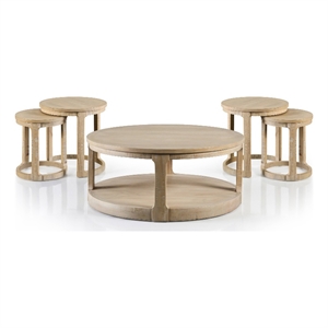 Furniture of America Wodela Solid Wood 3-Piece Coffee Table Set in Natural