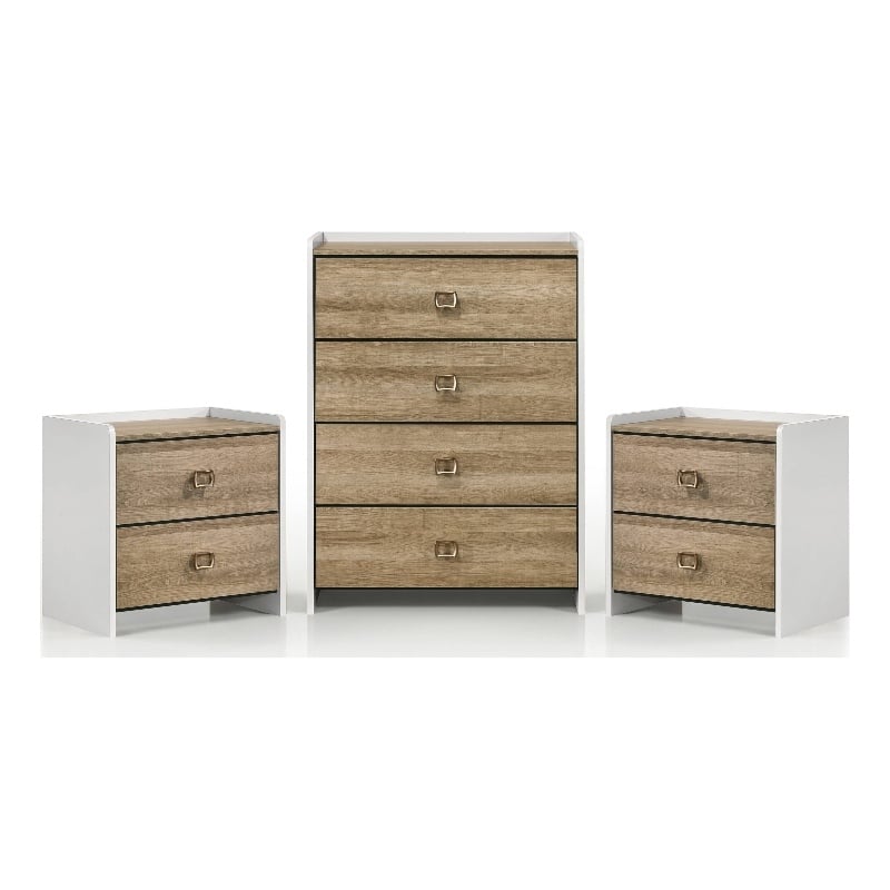 Furniture of America Valio Wood 3-Piece Nightstand and Chest Set in Oak