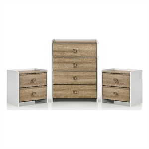 Furniture of America Valio Wood 3-Piece Nightstand and Chest Set in Oak