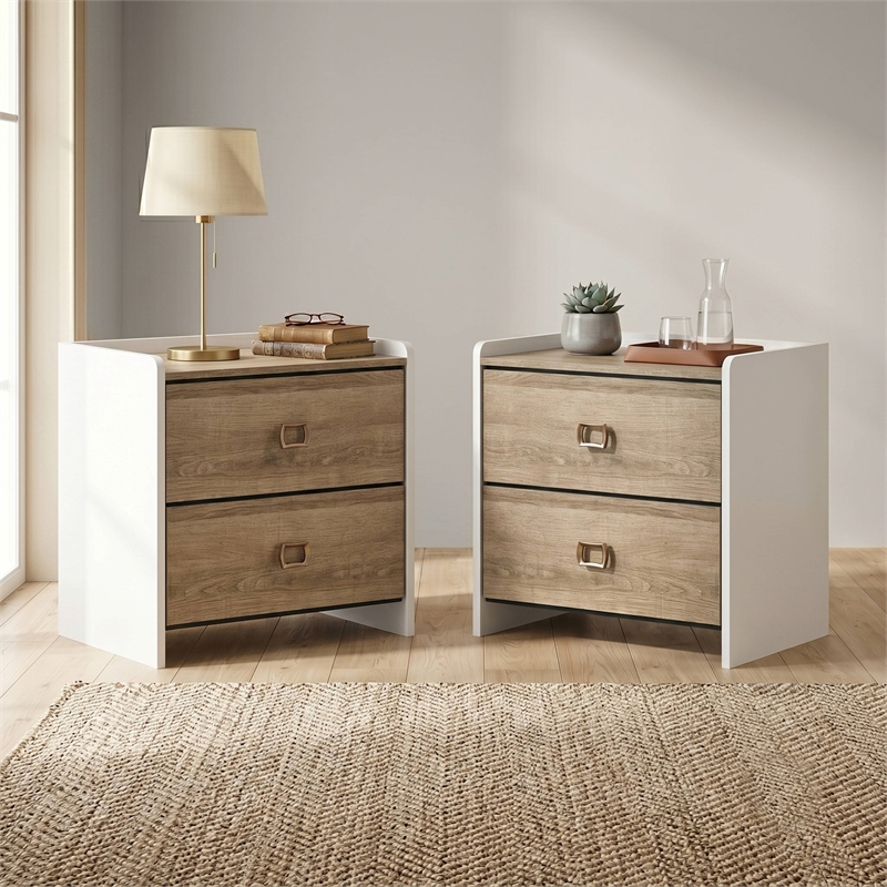 Furniture of America Valio Wood Dovetail 2-Drawer Nightstand in Oak (Set of 2)