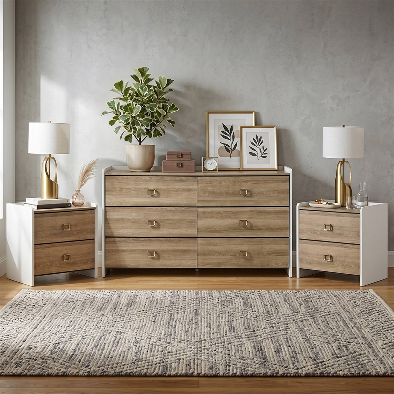 Furniture of America Valio Wood 3-Piece Nightstand and Dresser Set in Oak