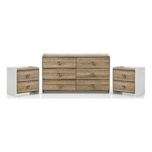 Furniture of America Valio Wood 3-Piece Nightstand and Dresser Set in Oak