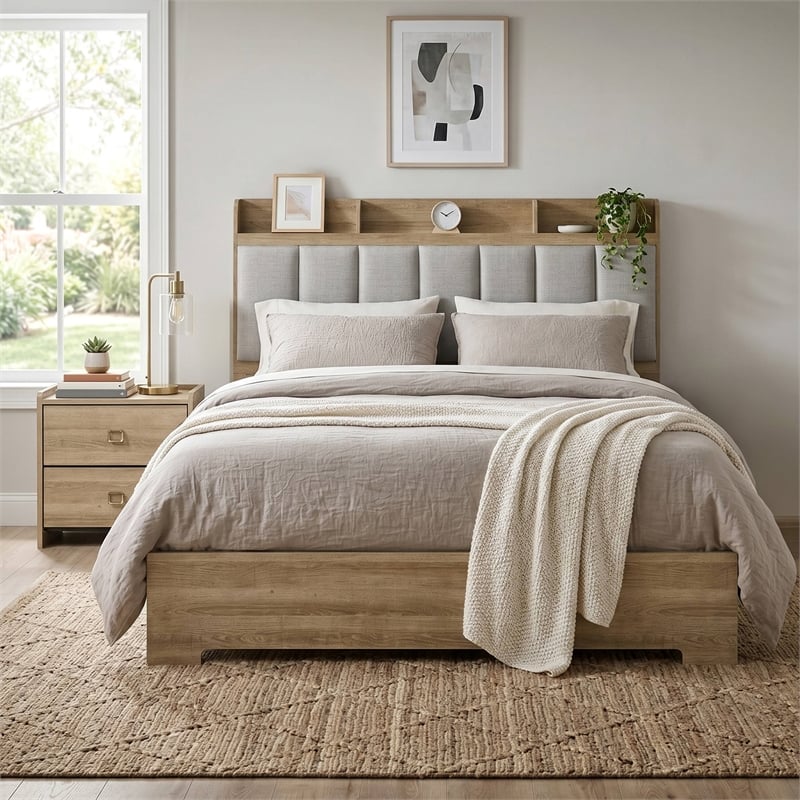 Furniture of America Valio Wood Queen 2-Piece Bedroom Set in Oak
