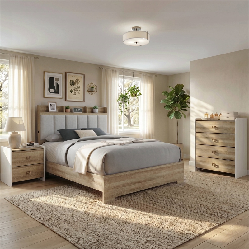 Furniture of America Valio Wood Queen 3-Piece Bedroom Set in Oak