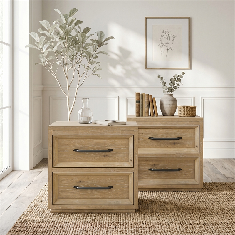 Furniture of America Tupho Solid Wood Nightstand in Natural (Set of 2)
