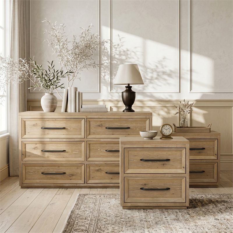 Furniture of America Tupho Solid Wood 3-Piece Bedroom Set in Natural