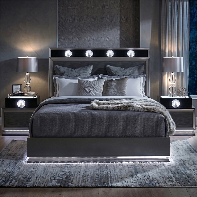 Furniture of America Elvor Solid Wood King 3-Piece Bedroom Set in Dark Gray