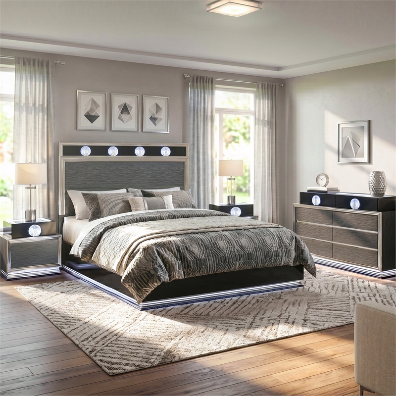 Furniture of America Elvor Solid Wood King 4-Piece Bedroom Set in Dark Gray