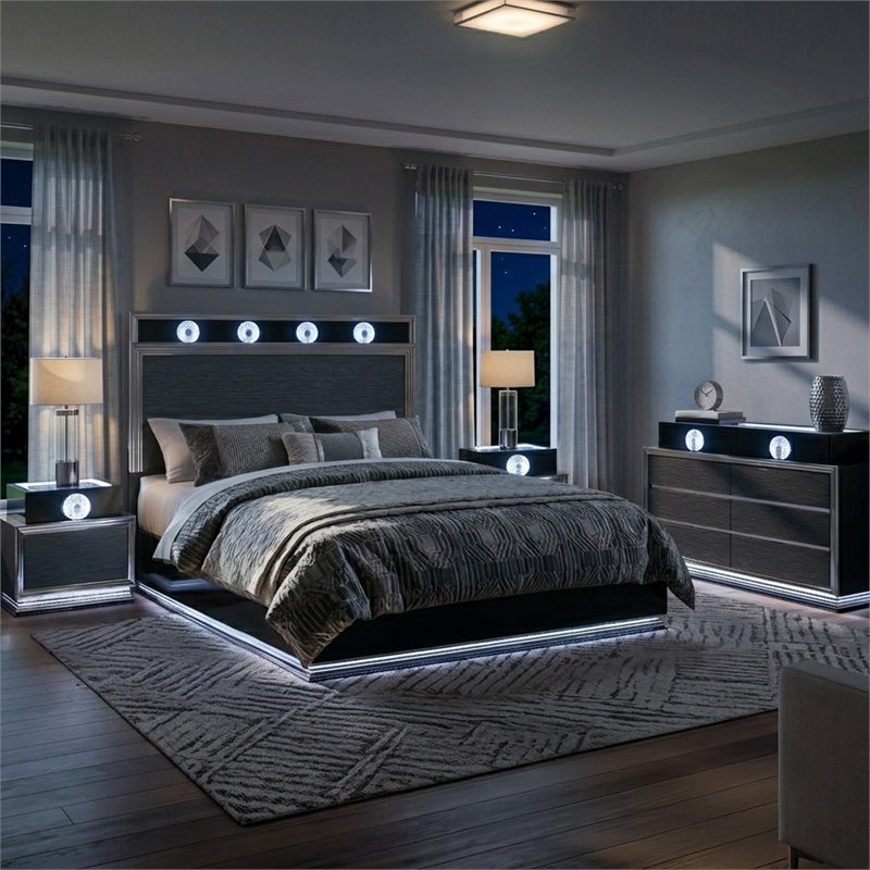 Furniture of America Elvor Solid Wood King 4-Piece Bedroom Set in Dark Gray