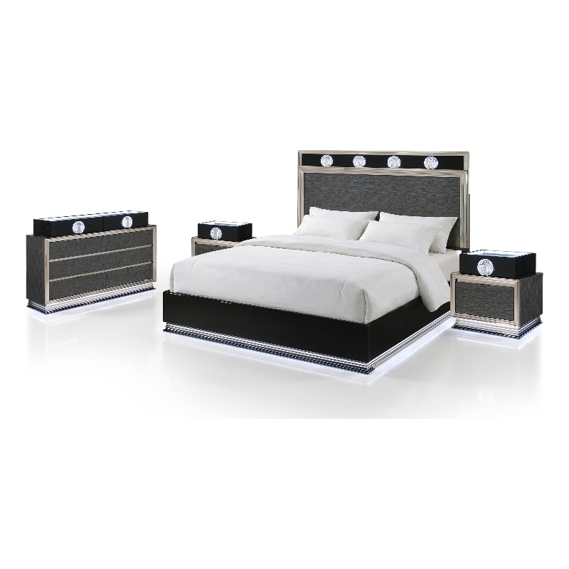 Furniture of America Elvor Solid Wood King 4-Piece Bedroom Set in Dark Gray