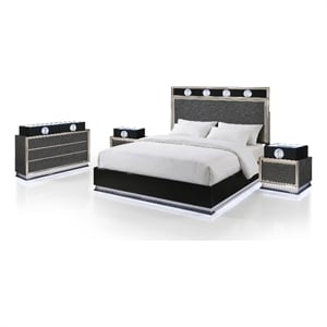 Furniture of America Elvor Solid Wood King 4-Piece Bedroom Set in Dark Gray