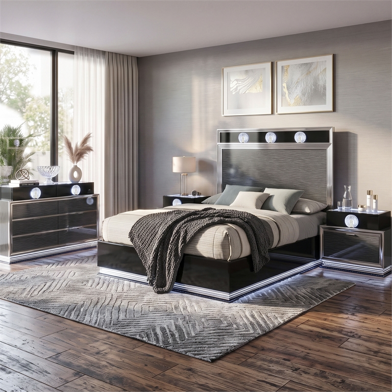 Furniture of America Elvor Solid Wood Queen 4-Piece Bedroom Set in Dark Gray