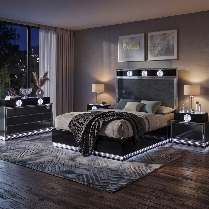 Furniture of America Elvor Solid Wood Queen 4-Piece Bedroom Set in Dark Gray