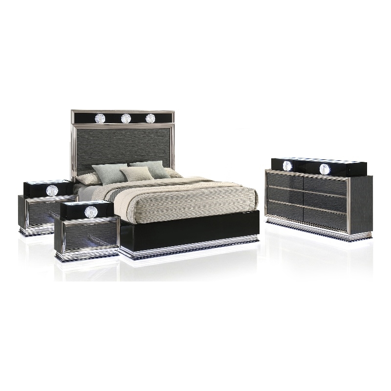 Furniture of America Elvor Solid Wood Queen 4-Piece Bedroom Set in Dark Gray