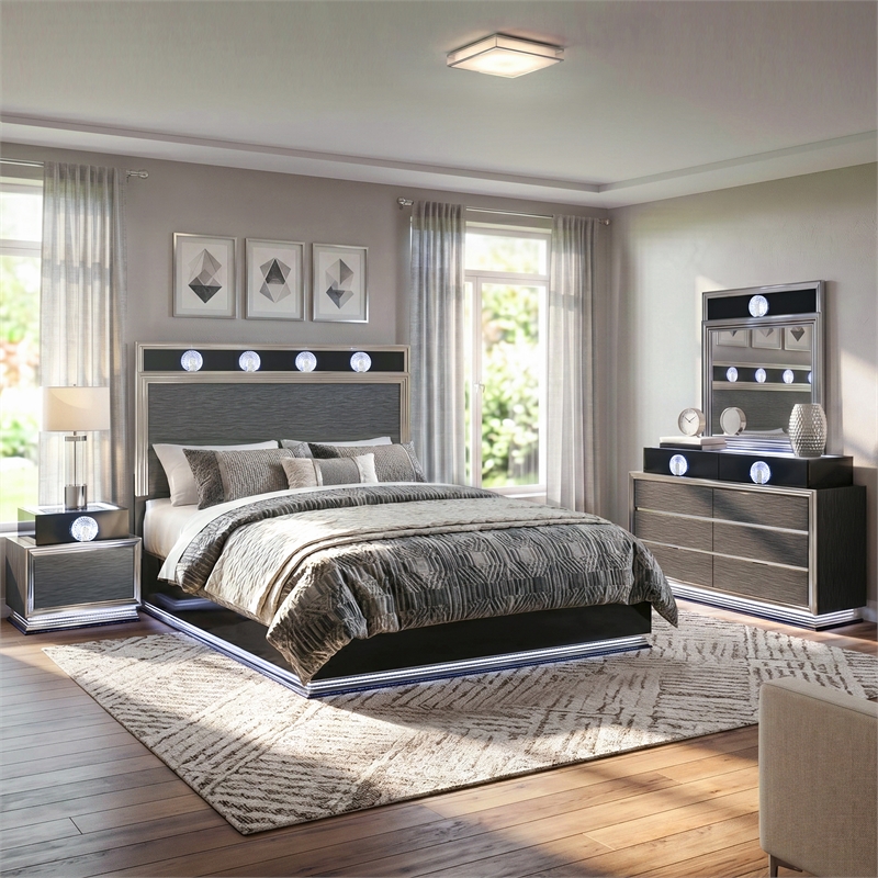 Furniture of America Elvor Solid Wood King 4-Piece Bedroom Set in Dark Gray