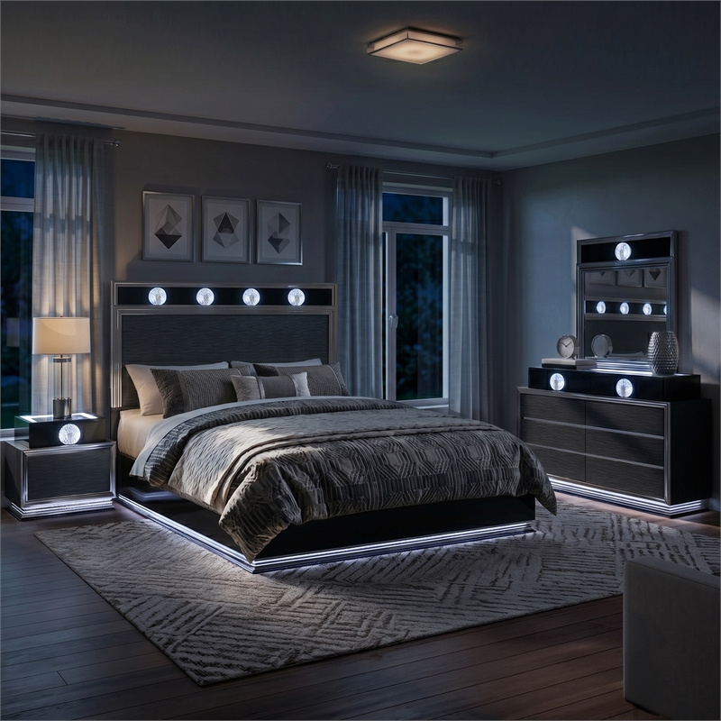 Furniture of America Elvor Solid Wood King 4-Piece Bedroom Set in Dark Gray