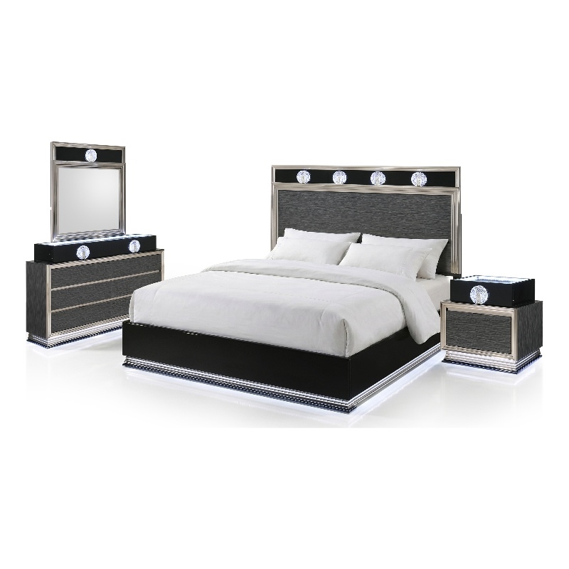 Furniture of America Elvor Solid Wood King 4-Piece Bedroom Set in Dark Gray