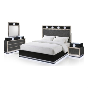 Furniture of America Elvor Solid Wood King 4-Piece Bedroom Set in Dark Gray