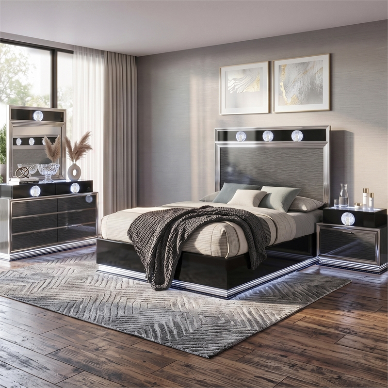 Furniture of America Elvor Solid Wood Queen 4-Piece Bedroom Set in Dark Gray