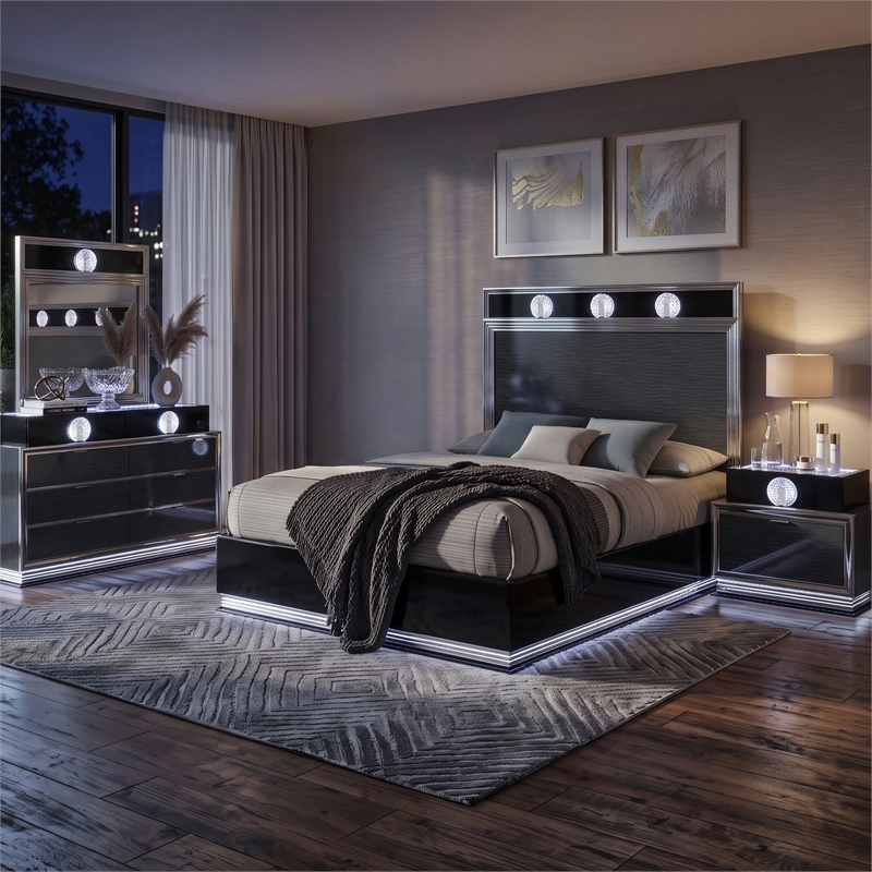 Furniture of America Elvor Solid Wood Queen 4-Piece Bedroom Set in Dark Gray