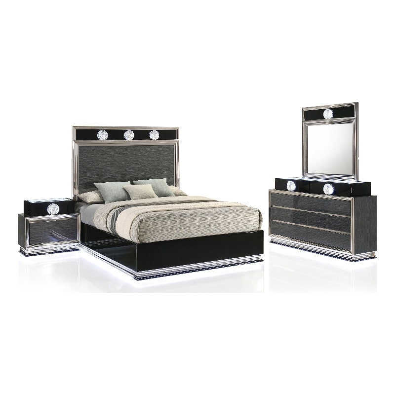 Furniture of America Elvor Solid Wood Queen 4-Piece Bedroom Set in Dark Gray
