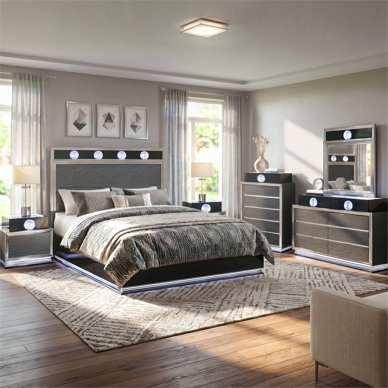 Furniture of America Elvor Solid Wood King 6-Piece Bedroom Set in Dark Gray