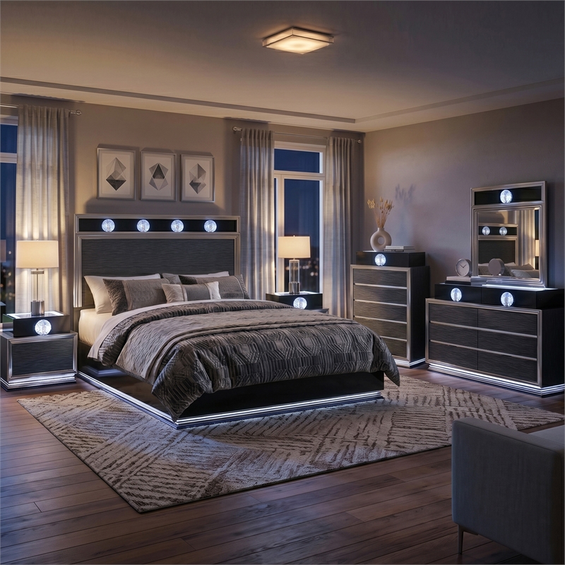Furniture of America Elvor Solid Wood King 6-Piece Bedroom Set in Dark Gray