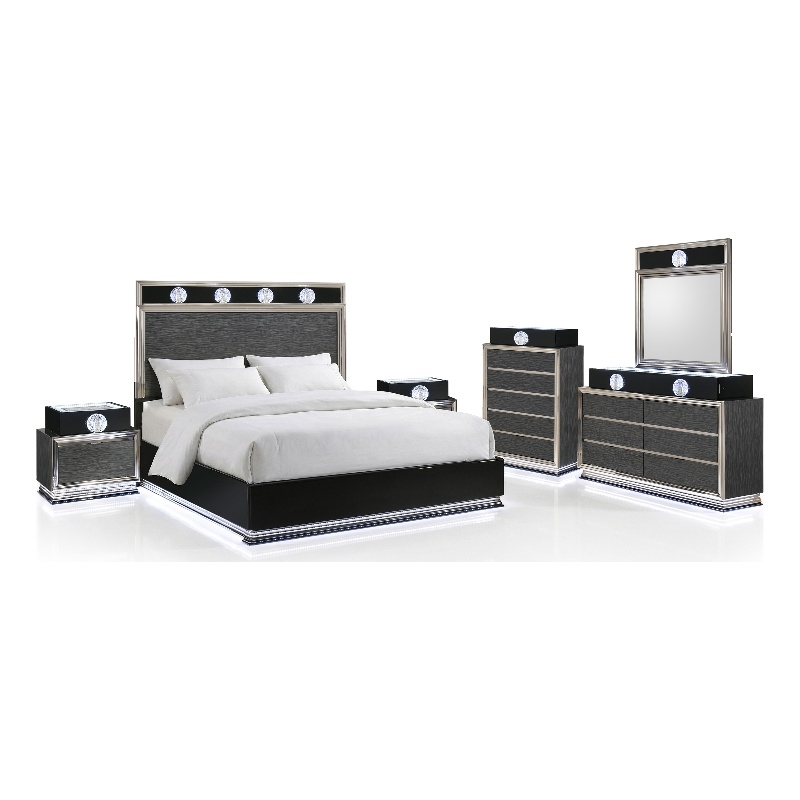 Furniture of America Elvor Solid Wood King 6-Piece Bedroom Set in Dark Gray