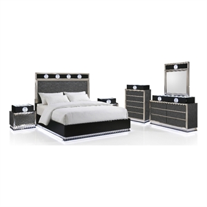 Furniture of America Elvor Solid Wood King 6-Piece Bedroom Set in Dark Gray