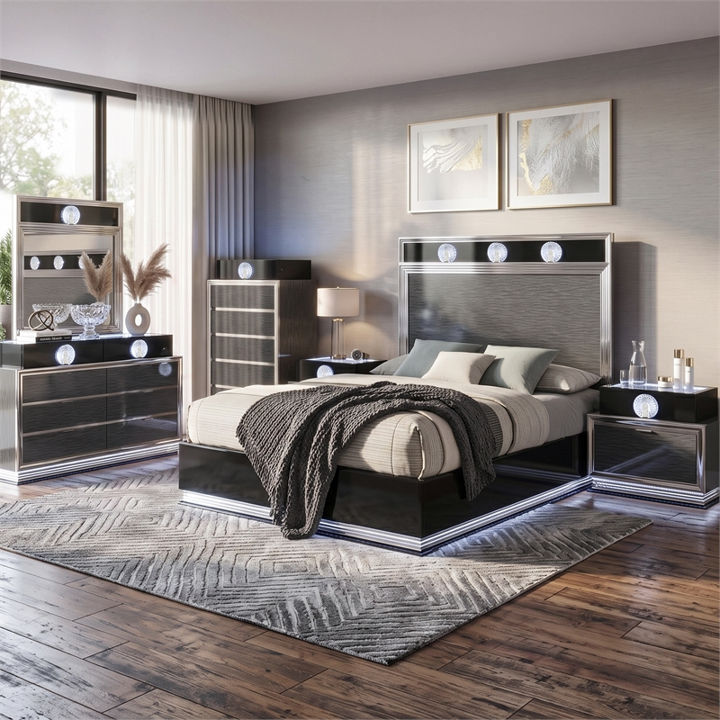 Furniture of America Elvor Solid Wood Queen 6-Piece Bedroom Set in Dark Gray