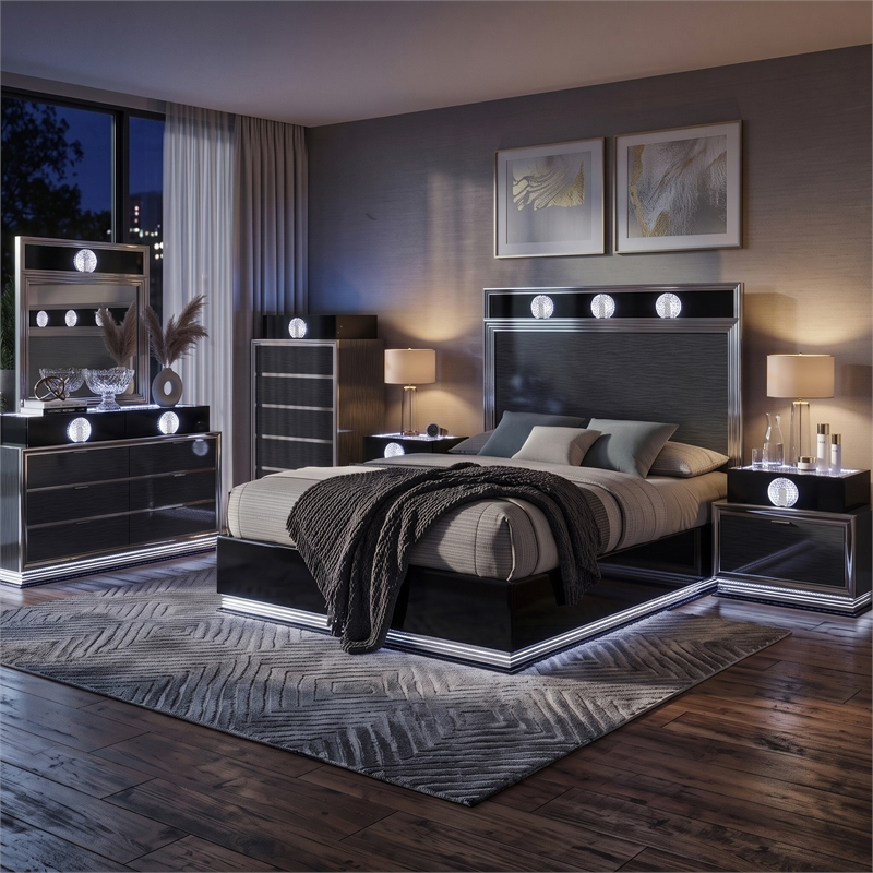 Furniture of America Elvor Solid Wood Queen 6-Piece Bedroom Set in Dark Gray