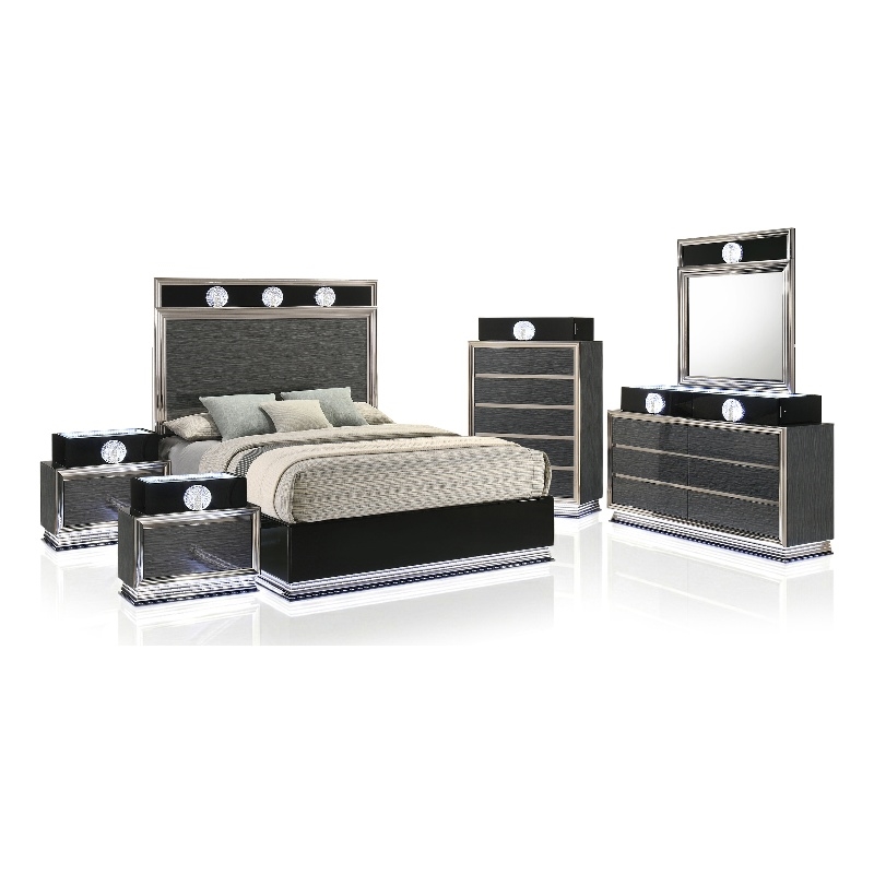 Furniture of America Elvor Solid Wood Queen 6-Piece Bedroom Set in Dark Gray