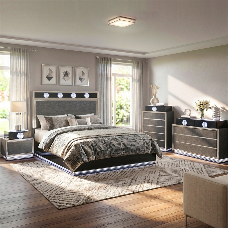 Furniture of America Elvor Solid Wood King 4-Piece Bedroom Set in Dark Gray
