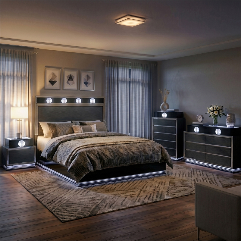 Furniture of America Elvor Solid Wood King 4-Piece Bedroom Set in Dark Gray