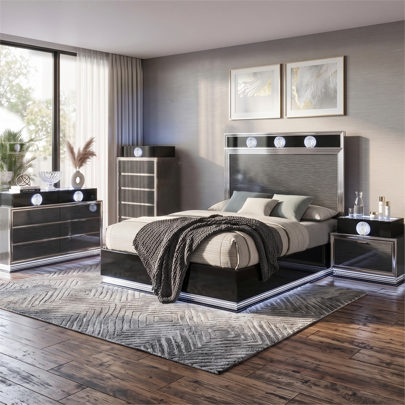 Furniture of America Elvor Solid Wood Queen 4-Piece Bedroom Set in Dark Gray