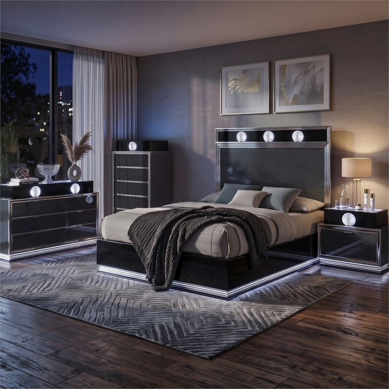 Furniture of America Elvor Solid Wood Queen 4-Piece Bedroom Set in Dark Gray