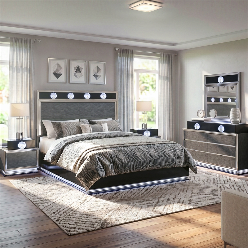 Furniture of America Elvor Solid Wood King 5-Piece Bedroom Set in Dark Gray