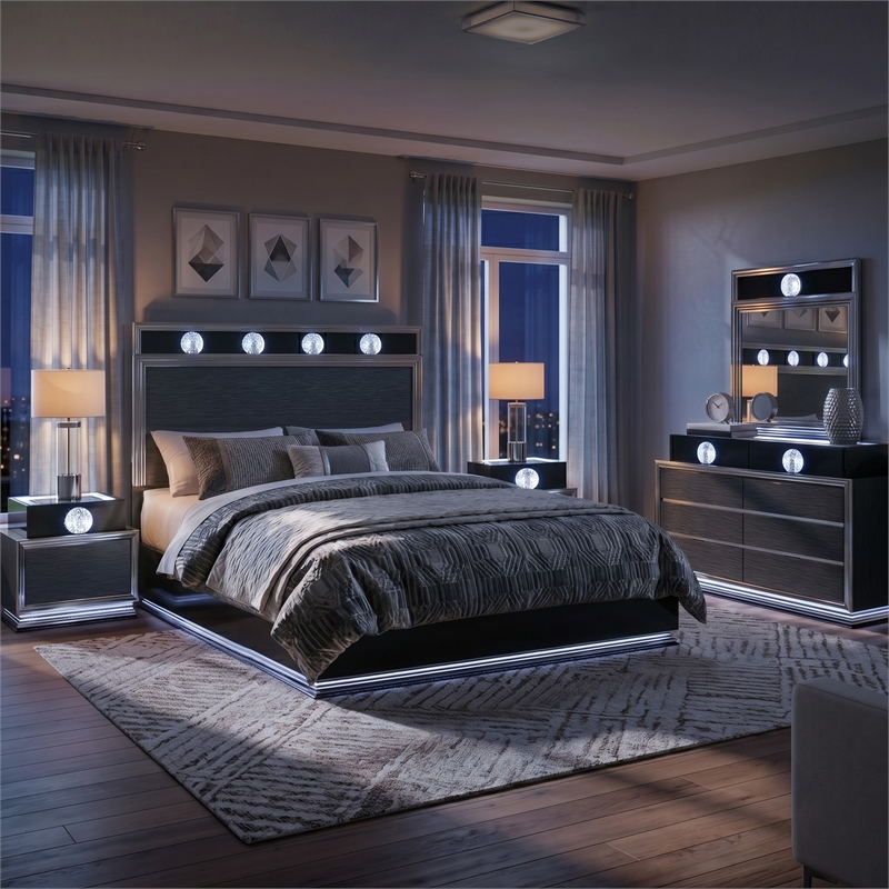 Furniture of America Elvor Solid Wood King 5-Piece Bedroom Set in Dark Gray