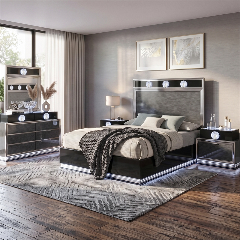 Furniture of America Elvor Solid Wood Queen 5-Piece Bedroom Set in Dark Gray