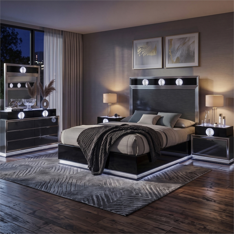 Furniture of America Elvor Solid Wood Queen 5-Piece Bedroom Set in Dark Gray
