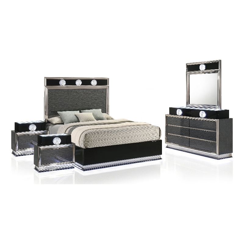 Furniture of America Elvor Solid Wood Queen 5-Piece Bedroom Set in Dark Gray