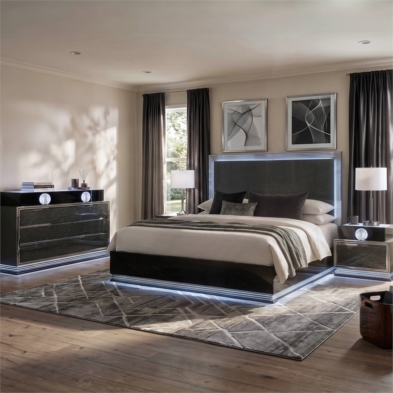 Furniture of America Elvor Solid Wood Queen 4-Piece Bedroom Set in Dark Gray