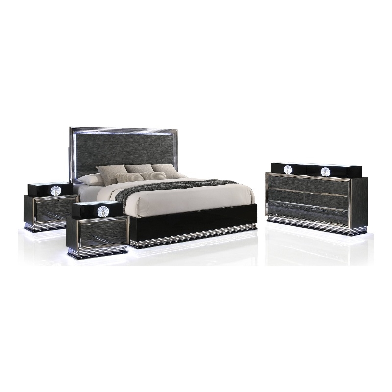 Furniture of America Elvor Solid Wood Queen 4-Piece Bedroom Set in Dark Gray