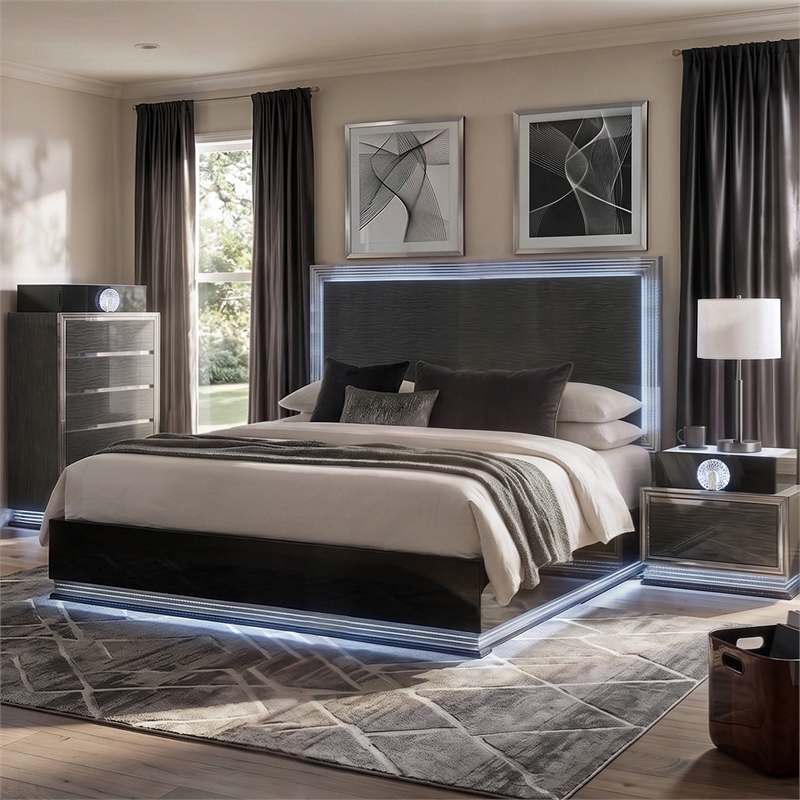 Furniture of America Elvor Solid Wood Queen 3-Piece Bedroom Set in Dark Gray