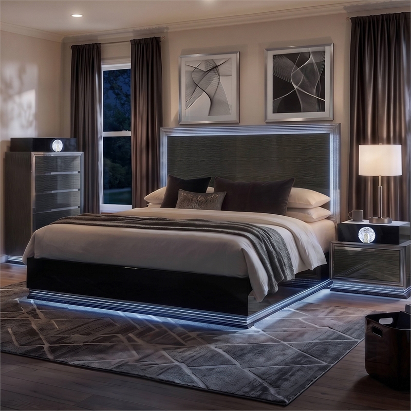 Furniture of America Elvor Solid Wood Queen 3-Piece Bedroom Set in Dark Gray